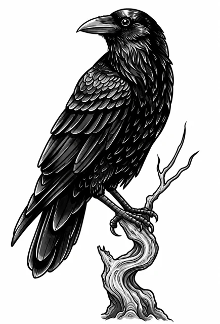 Perched raven