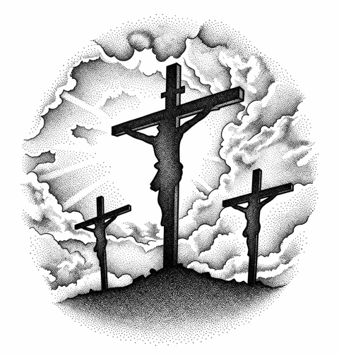 Three crosses in the clouds