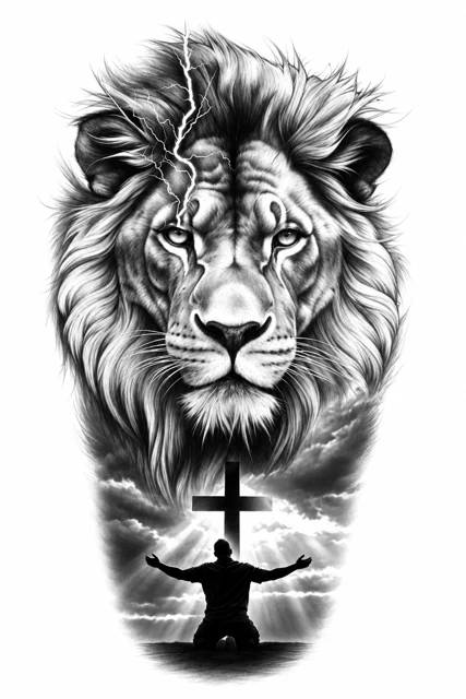 Lion, cross & worship